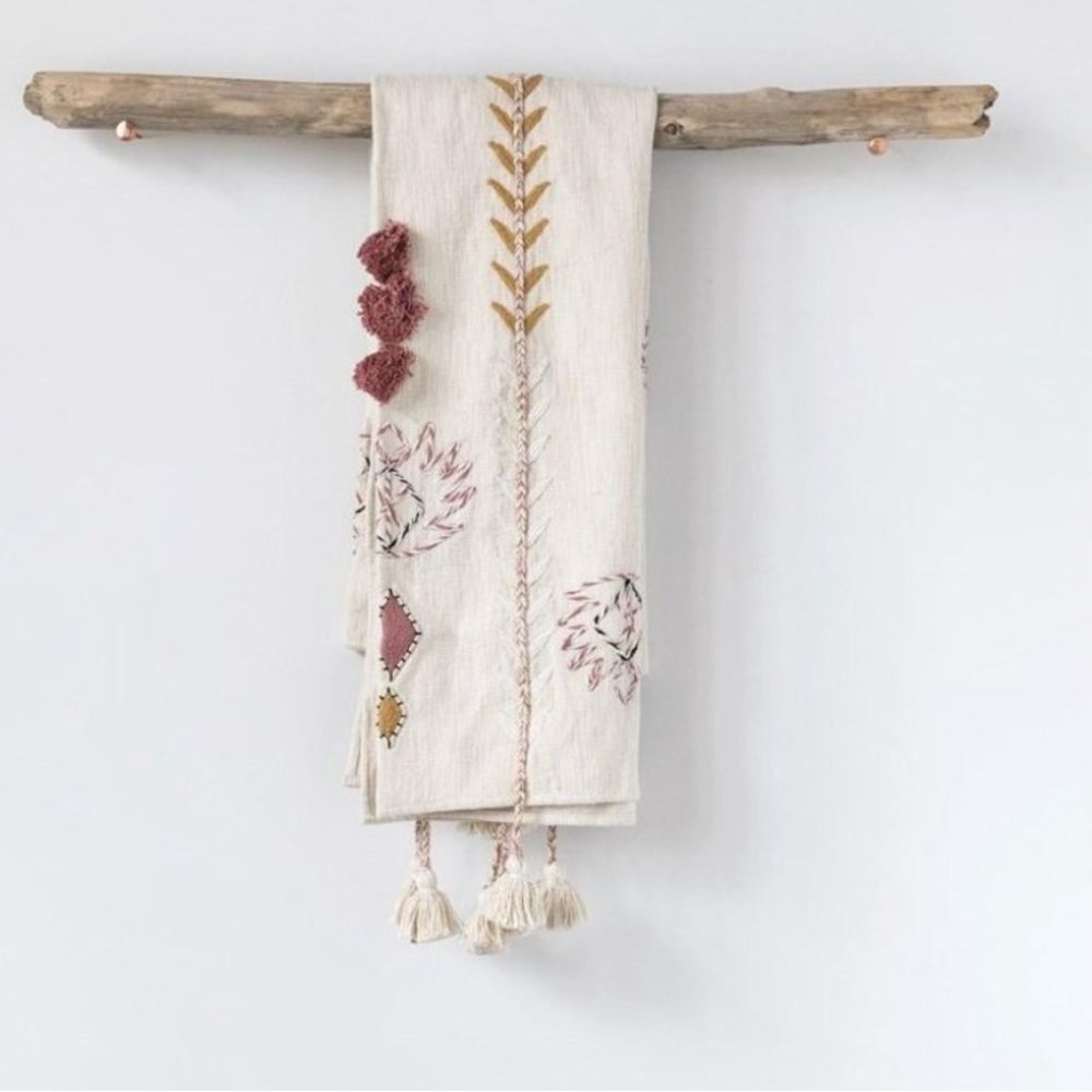 Creative Co-Op Embroidered Throw Blanket  With Tassels and Applique 60"x50"